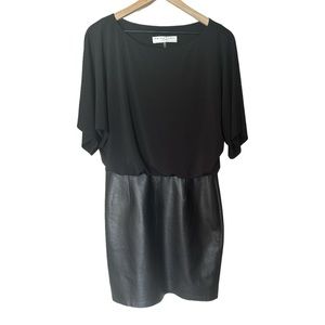 Trina Turk Short Sleeve Lambskin Leather Knee Length Sheath Dress -Black -Size 6